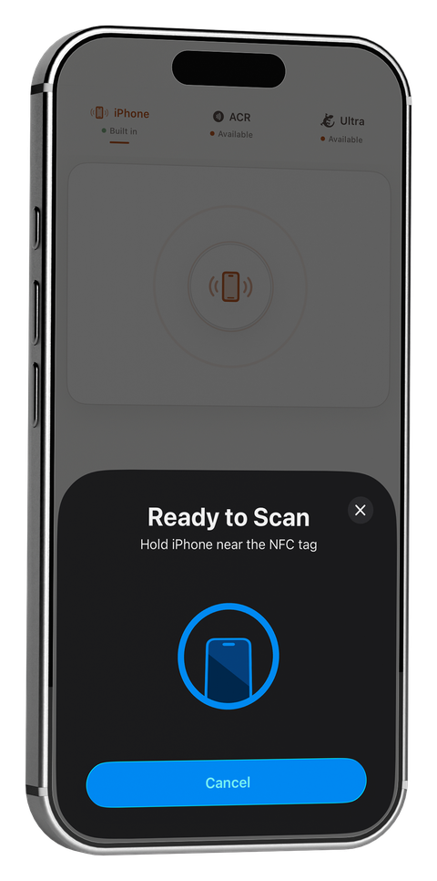 PocketNFC's Ready to Scan screen on iPhone